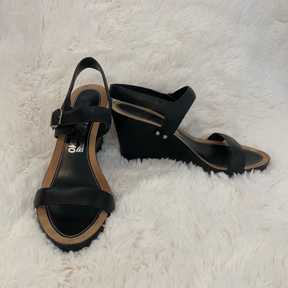 Salvador Ferragamo Tipica Black Wedge Sandal